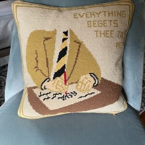 Tory Burch Needlepoint Beige and Brown Accent Pillow